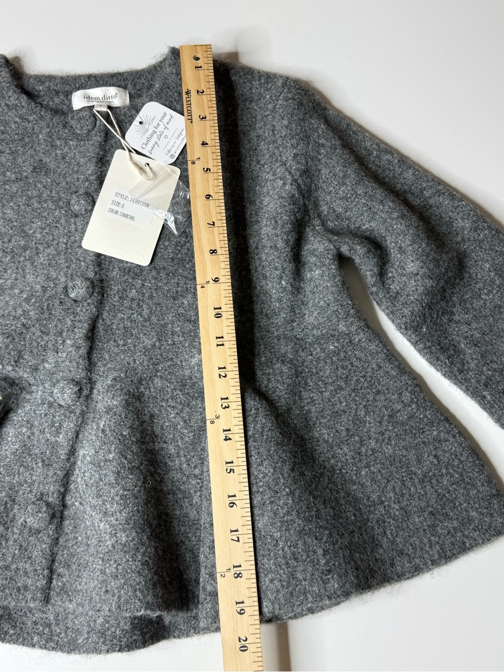 Women’s Charcoal Gray Peplum Knit Sweater Long Sleeve - Picture 9 of 9